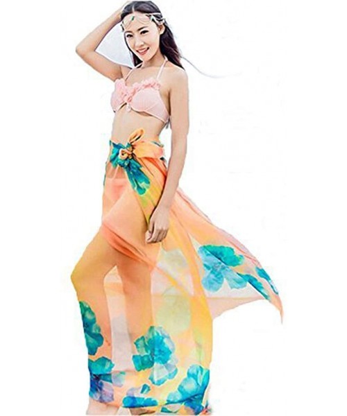 Cover-Ups Womens Sexy Beach Chiffon Sarongs Hawaiian Swimsuit Cover up Wraps Hibiscus Print Plus Size Swim Bikini Scarf Orang...