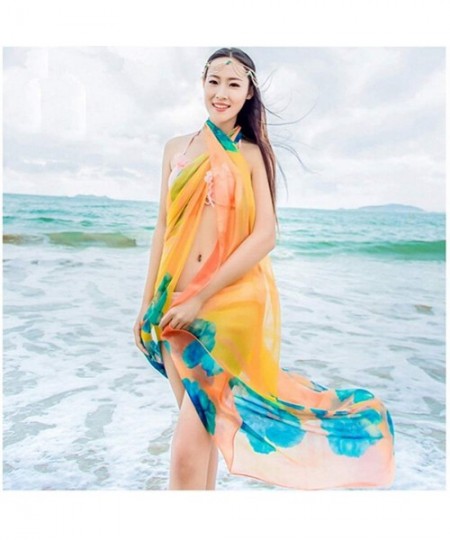 Cover-Ups Womens Sexy Beach Chiffon Sarongs Hawaiian Swimsuit Cover up Wraps Hibiscus Print Plus Size Swim Bikini Scarf Orang...