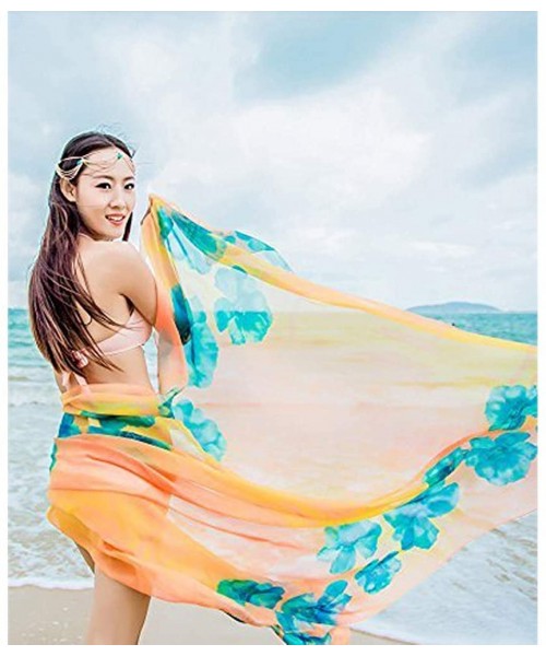 Cover-Ups Womens Sexy Beach Chiffon Sarongs Hawaiian Swimsuit Cover up Wraps Hibiscus Print Plus Size Swim Bikini Scarf Orang...