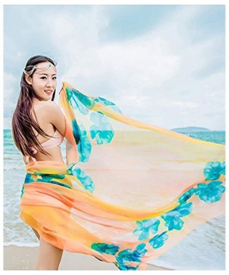 Cover-Ups Womens Sexy Beach Chiffon Sarongs Hawaiian Swimsuit Cover up Wraps Hibiscus Print Plus Size Swim Bikini Scarf Orang...