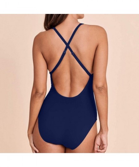 Cover-Ups One Piece Swimsuits for Women Sexy V Neck Crisscross Bandage Slimming Tummy Control Bathing Backless Swimwear Suit ...