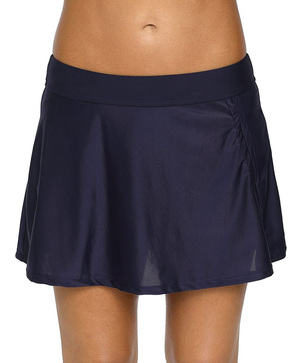 Tankinis Women's Swim Skirt with Brief Swimsuit Bottoms Sports Skirt - Style 2 Navy - CG18GTNTS24