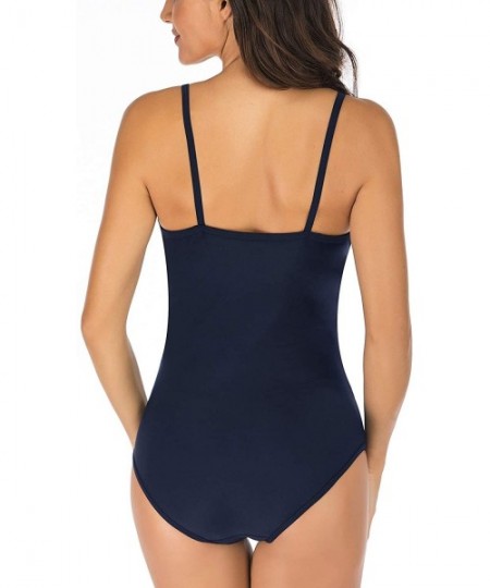 One-Pieces Womens Sexy Monokini Vintage Lace Bathing Suit Halter One Piece Swimsuits Deep V Neck Cutout Swimwear - Navy Blue ...