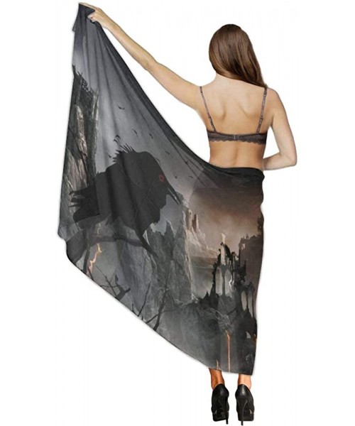 Cover-Ups Women Chiffon Scarf Shawl Wrap Sunscreen Beach Swimsuit Bikini Cover Up - Halloween Castle Crow Raven Forest - CB19...