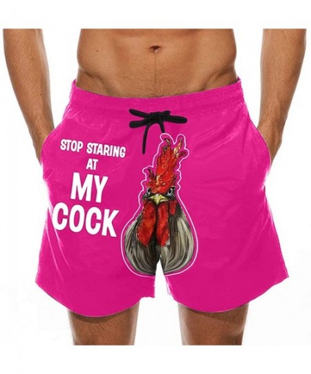 Board Shorts Stop Staring at My Cock Mens Swimming Trunks Turkey Print Men Drawstring Beach Casual Trouser Shorts - Pink - CC...