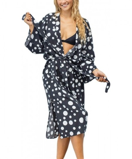 Cover-Ups Casual Beach Cover Up for Women Print Bikini Kimono Cardigan Swimwear - C-black Dot - CC198KWUUEE