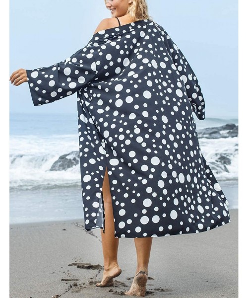 Cover-Ups Casual Beach Cover Up for Women Print Bikini Kimono Cardigan Swimwear - C-black Dot - CC198KWUUEE