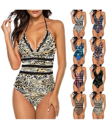 One-Pieces Womens One Piece Swimsuit- Sexy Vintage Mesh Lace Halter Monokini Bathing Suit - Multicoloured - CG196Y9ZRH8