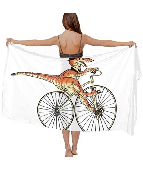 Cover-Ups Women Chiffon Sarong Beach Bikini Cover Up Wedding Party Shawls Wraps - Dinosaur on a Bicycle White - CV190HIYT4K