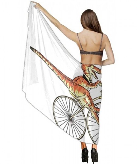 Cover-Ups Women Chiffon Sarong Beach Bikini Cover Up Wedding Party Shawls Wraps - Dinosaur on a Bicycle White - CV190HIYT4K