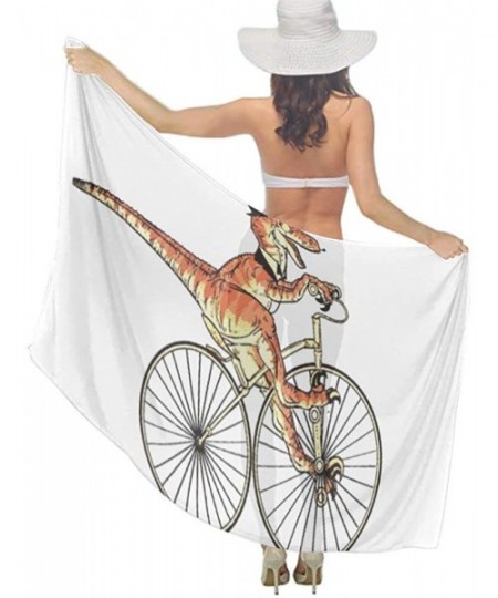 Cover-Ups Women Chiffon Sarong Beach Bikini Cover Up Wedding Party Shawls Wraps - Dinosaur on a Bicycle White - CV190HIYT4K