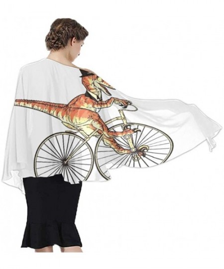 Cover-Ups Women Chiffon Sarong Beach Bikini Cover Up Wedding Party Shawls Wraps - Dinosaur on a Bicycle White - CV190HIYT4K