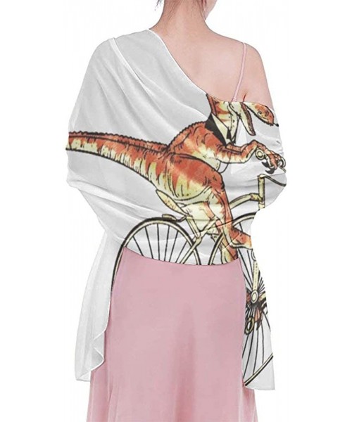 Cover-Ups Women Chiffon Sarong Beach Bikini Cover Up Wedding Party Shawls Wraps - Dinosaur on a Bicycle White - CV190HIYT4K