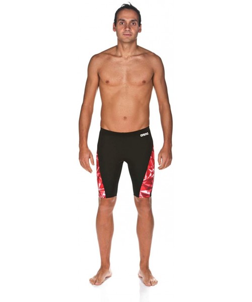 Racing Men's Shattered Glass MaxLife Panel Jammer Swimsuit - Black - Fluorescent Red - CF18UMQCGQT