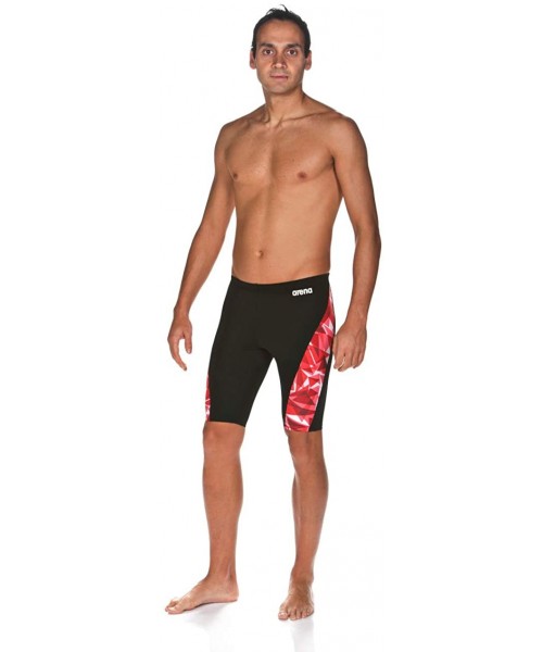 Racing Men's Shattered Glass MaxLife Panel Jammer Swimsuit - Black - Fluorescent Red - CF18UMQCGQT