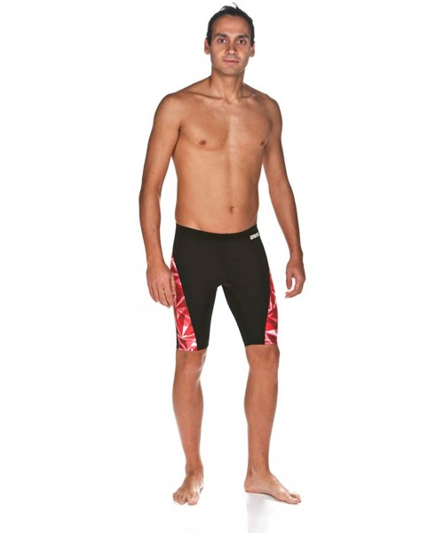 Racing Men's Shattered Glass MaxLife Panel Jammer Swimsuit - Black - Fluorescent Red - CF18UMQCGQT