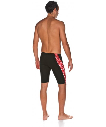 Racing Men's Shattered Glass MaxLife Panel Jammer Swimsuit - Black - Fluorescent Red - CF18UMQCGQT