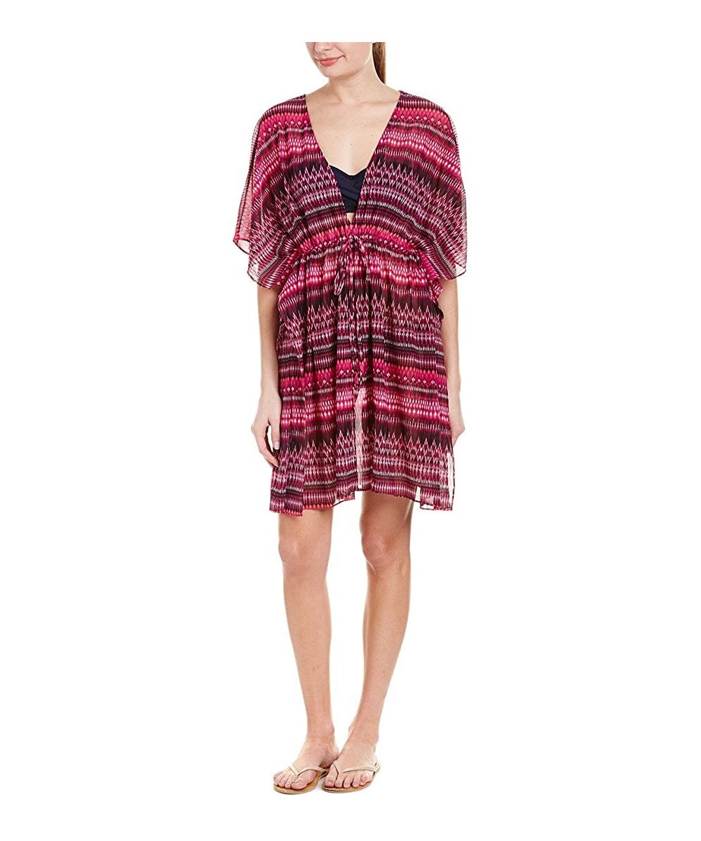 Cover-Ups Women's Batwing Tunic Swimsuit Cover Up - Indian Sunset Multi Pink - CA12NEQ1Z4I