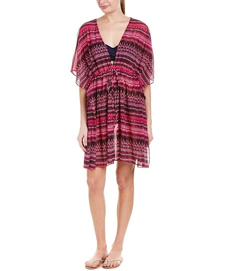 Cover-Ups Women's Batwing Tunic Swimsuit Cover Up - Indian Sunset Multi Pink - CA12NEQ1Z4I