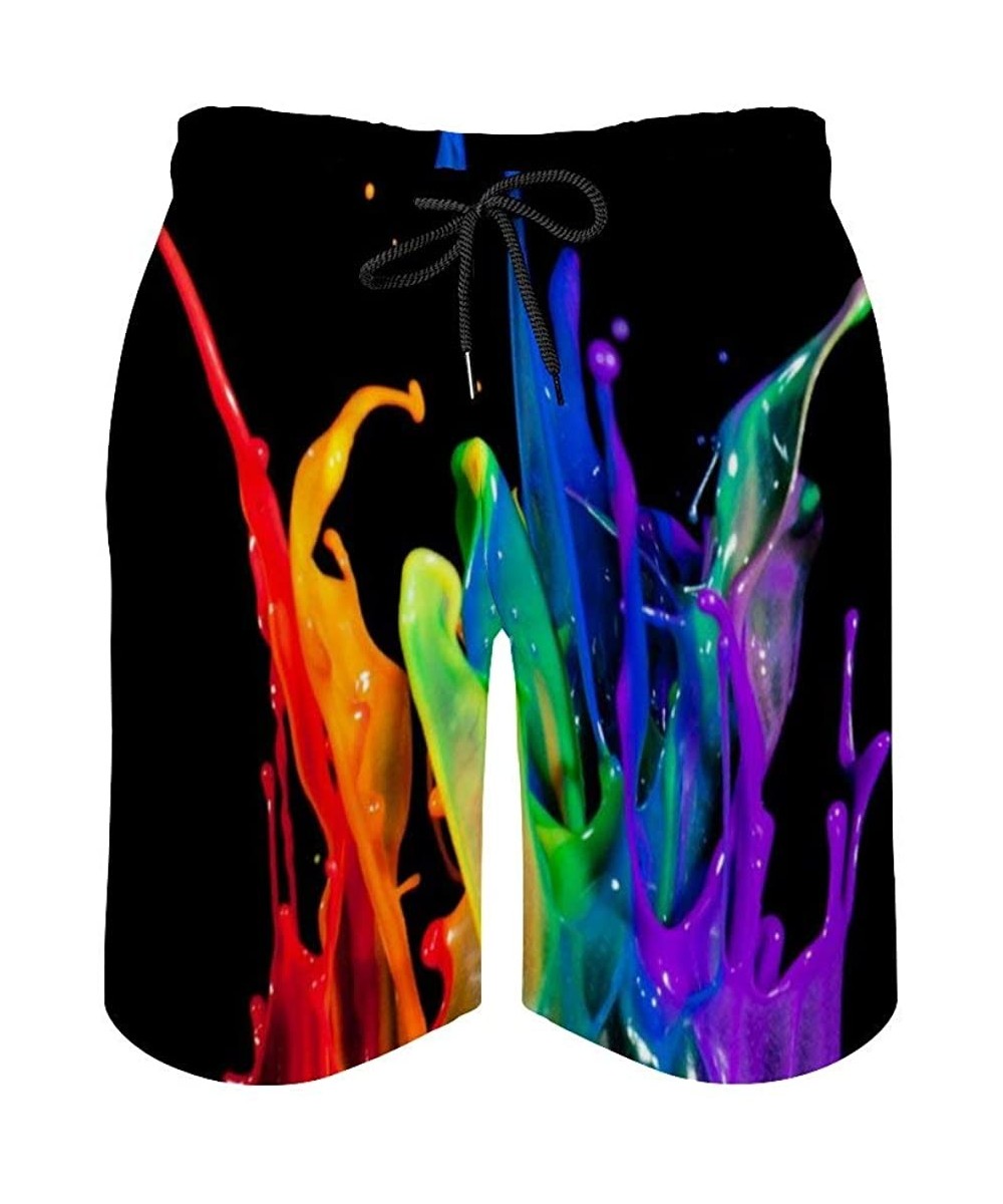 Board Shorts Splash Paint Graffiti Board Shorts Man Beachwear Elastic Waist Sportswear for Summer Surf - CS19E8OZW7E