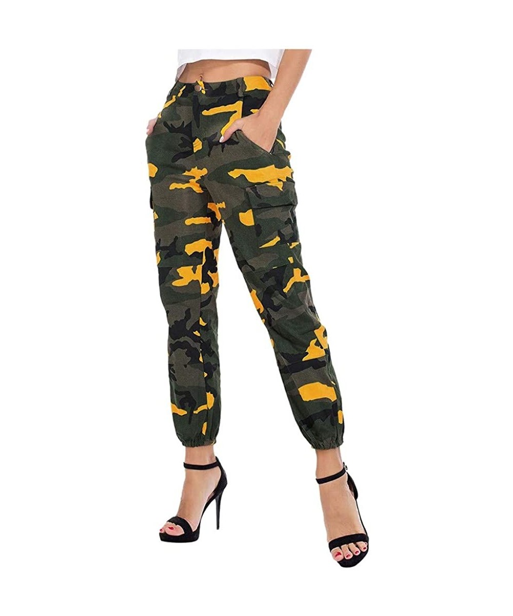 Cover-Ups Women Summer Modal Camouflage Sports Fitness Yoga Leisure Cargo Pants - Camo Pant-yellow - CG18SD6RRT9