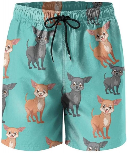 Board Shorts Men's Sportwear Quick Dry Board Shorts Cactus and Pug Swim Trunks - Cute Dog Chihuahua - CC18RS9YGWI