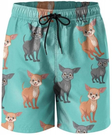 Board Shorts Men's Sportwear Quick Dry Board Shorts Cactus and Pug Swim Trunks - Cute Dog Chihuahua - CC18RS9YGWI