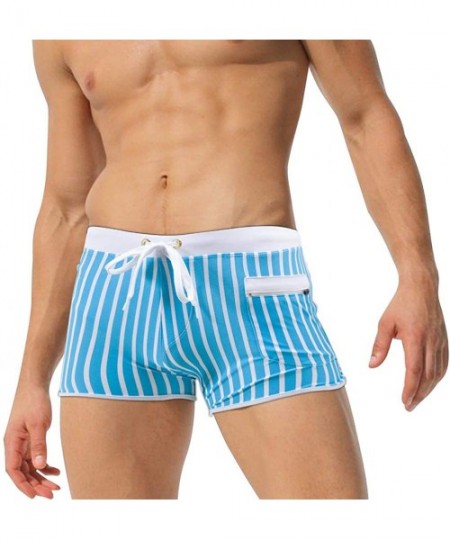 Briefs Men's Swim Trunks Quick Dry Beach Boxer Briefs Swimwear Board Shorts Bikini Bathing Suits - Blue - CD190LQH2EL