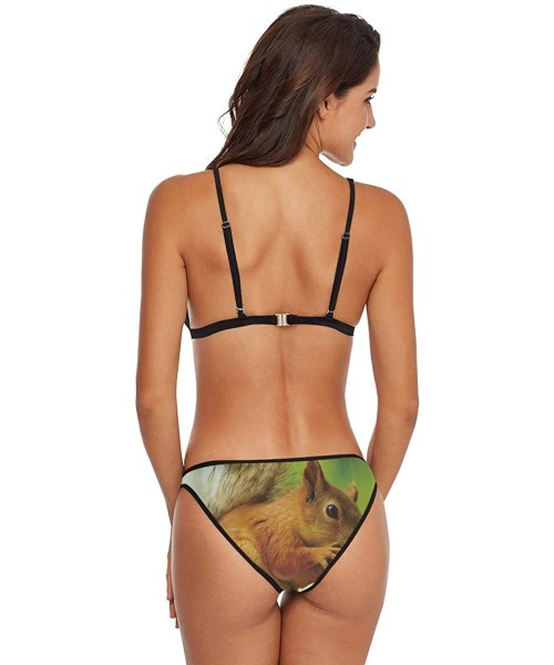 Sets Rubber Duck Painting Women Tie Side Bottom Padded Top Triangle Bikini Two Piece Swimsuit - Squirrel Nut - CM18UI9H5X0