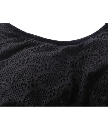 One-Pieces Women's Vinatge One Piece Swimdress Crochet Lace Cover Up Bathing Suit - Black - CJ18H45TY60