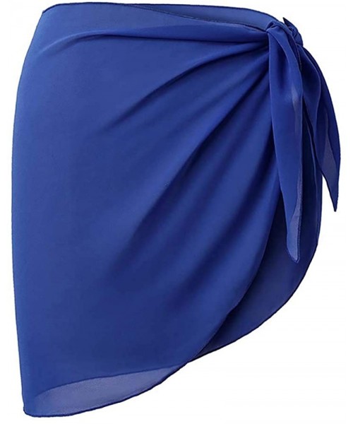 Cover-Ups Women's Chiffon Sexy Cover Ups Swimwear Short Beach Skirt Swimsuit Wrap - Dark Blue - CU18U35UEL9