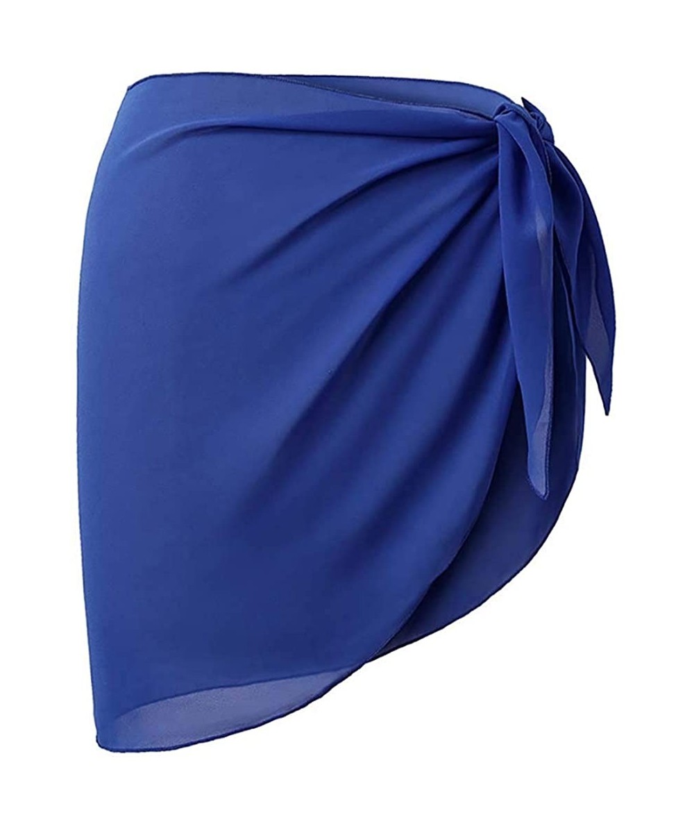 Cover-Ups Women's Chiffon Sexy Cover Ups Swimwear Short Beach Skirt Swimsuit Wrap - Dark Blue - CU18U35UEL9