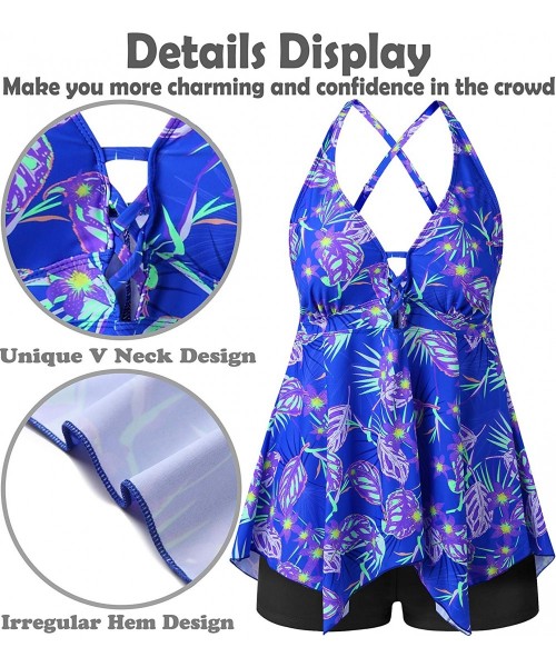 Sets Womens Plus Size Swimsuits Swimwear Bathing Suit Two Piece Tankini Floral Print - Blue - C518U4C2ALS