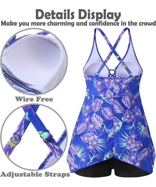 Sets Womens Plus Size Swimsuits Swimwear Bathing Suit Two Piece Tankini Floral Print - Blue - C518U4C2ALS