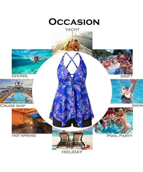 Sets Womens Plus Size Swimsuits Swimwear Bathing Suit Two Piece Tankini Floral Print - Blue - C518U4C2ALS