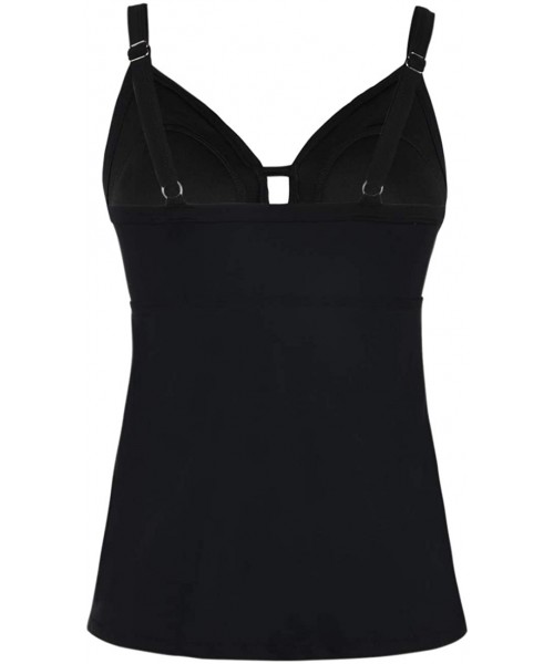 Tops Women's V Neck Ruffle Tankini Tops Swimming Suit for Women No Bottom - Black - C81940GYNQ6