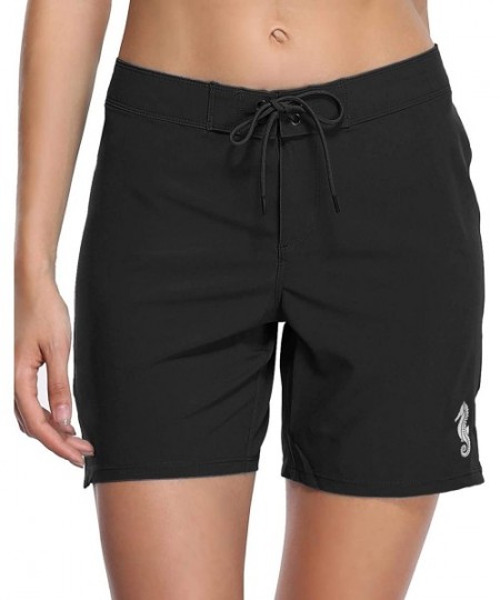 Board Shorts Board Short for Women High Waisted Quick Dry Drawstring Pocket Swim Short Velcro Black (No Pocket/ No Built in P...