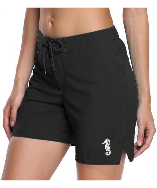 Board Shorts Board Short for Women High Waisted Quick Dry Drawstring Pocket Swim Short Velcro Black (No Pocket/ No Built in P...