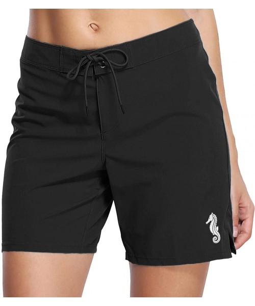 Board Shorts Board Short for Women High Waisted Quick Dry Drawstring Pocket Swim Short Velcro Black (No Pocket/ No Built in P...