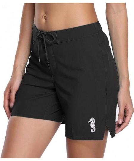 Board Shorts Board Short for Women High Waisted Quick Dry Drawstring Pocket Swim Short Velcro Black (No Pocket/ No Built in P...