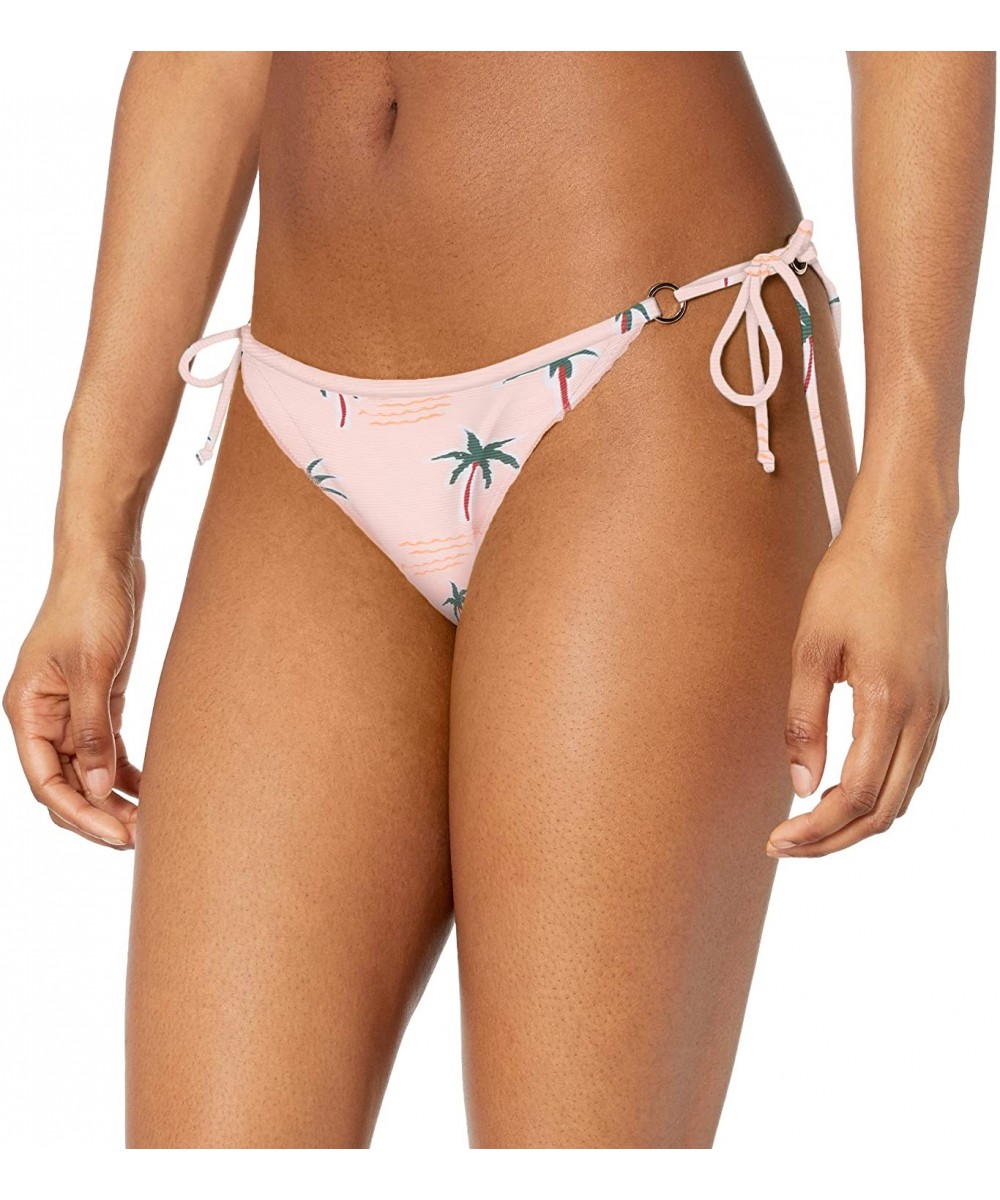 Bottoms Women's Brasilia Tie Side Cheeky Bikini Bottom Swimsuit - Rio Dusty Pink Ribbed Print - CA18Z065OGH