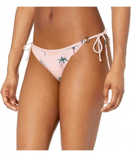 Bottoms Women's Brasilia Tie Side Cheeky Bikini Bottom Swimsuit - Rio Dusty Pink Ribbed Print - CA18Z065OGH