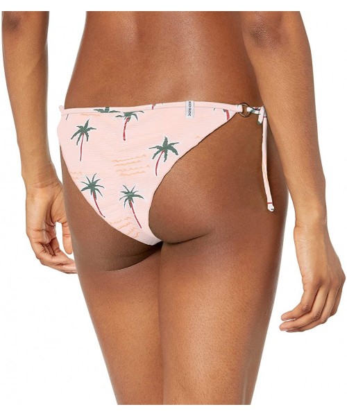 Bottoms Women's Brasilia Tie Side Cheeky Bikini Bottom Swimsuit - Rio Dusty Pink Ribbed Print - CA18Z065OGH