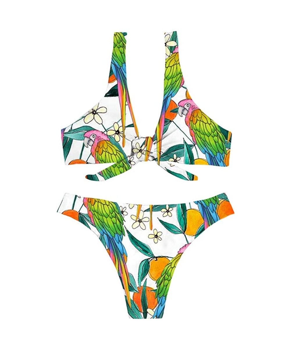 Sets Women's Bikini Swimsuit Fruit Floral Print Hawaiian Two Piece Bathing Suit Swimwear - Flower Parrot - CH196AGI06Q