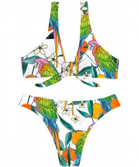 Sets Women's Bikini Swimsuit Fruit Floral Print Hawaiian Two Piece Bathing Suit Swimwear - Flower Parrot - CH196AGI06Q