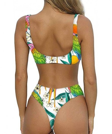 Sets Women's Bikini Swimsuit Fruit Floral Print Hawaiian Two Piece Bathing Suit Swimwear - Flower Parrot - CH196AGI06Q