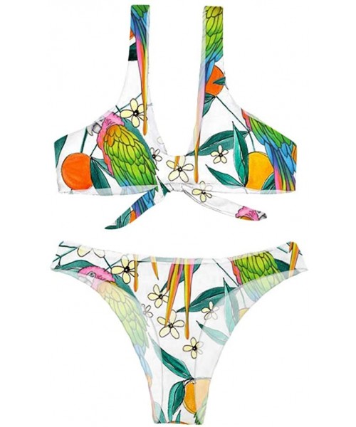 Sets Women's Bikini Swimsuit Fruit Floral Print Hawaiian Two Piece Bathing Suit Swimwear - Flower Parrot - CH196AGI06Q