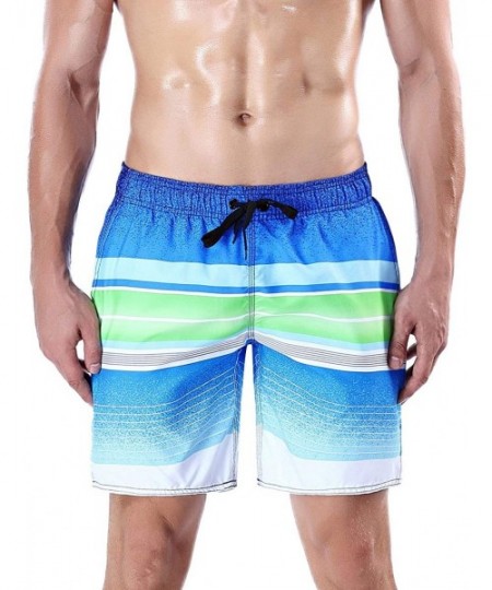 Board Shorts Men's Quick Dry Swim Trunks Bathing Suit Striped Shorts with Pockets (X-Large / 42-44 Inches- Ocean Blue) - Ocea...