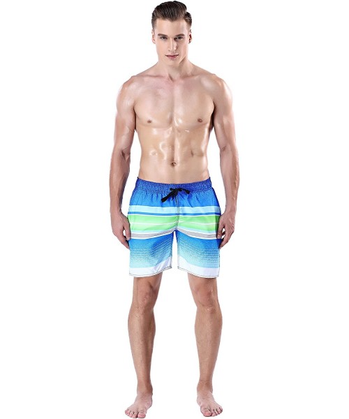 Board Shorts Men's Quick Dry Swim Trunks Bathing Suit Striped Shorts with Pockets (X-Large / 42-44 Inches- Ocean Blue) - Ocea...