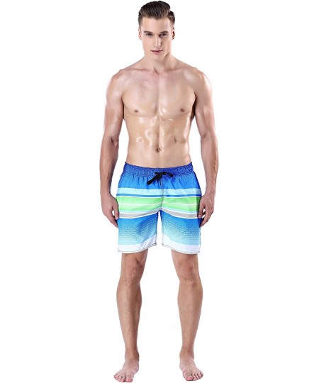 Board Shorts Men's Quick Dry Swim Trunks Bathing Suit Striped Shorts with Pockets (X-Large / 42-44 Inches- Ocean Blue) - Ocea...